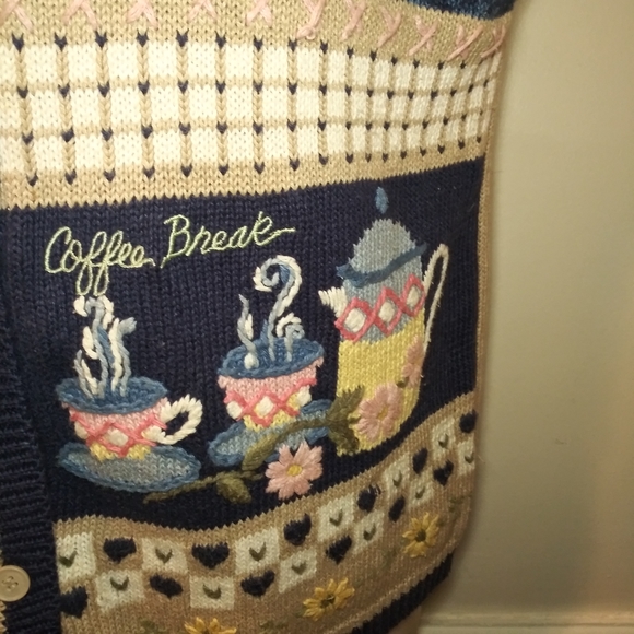 Vintage 80's Napa Valley   Embroidered Coffee Themed Button Front Sweater - Picture 8 of 14